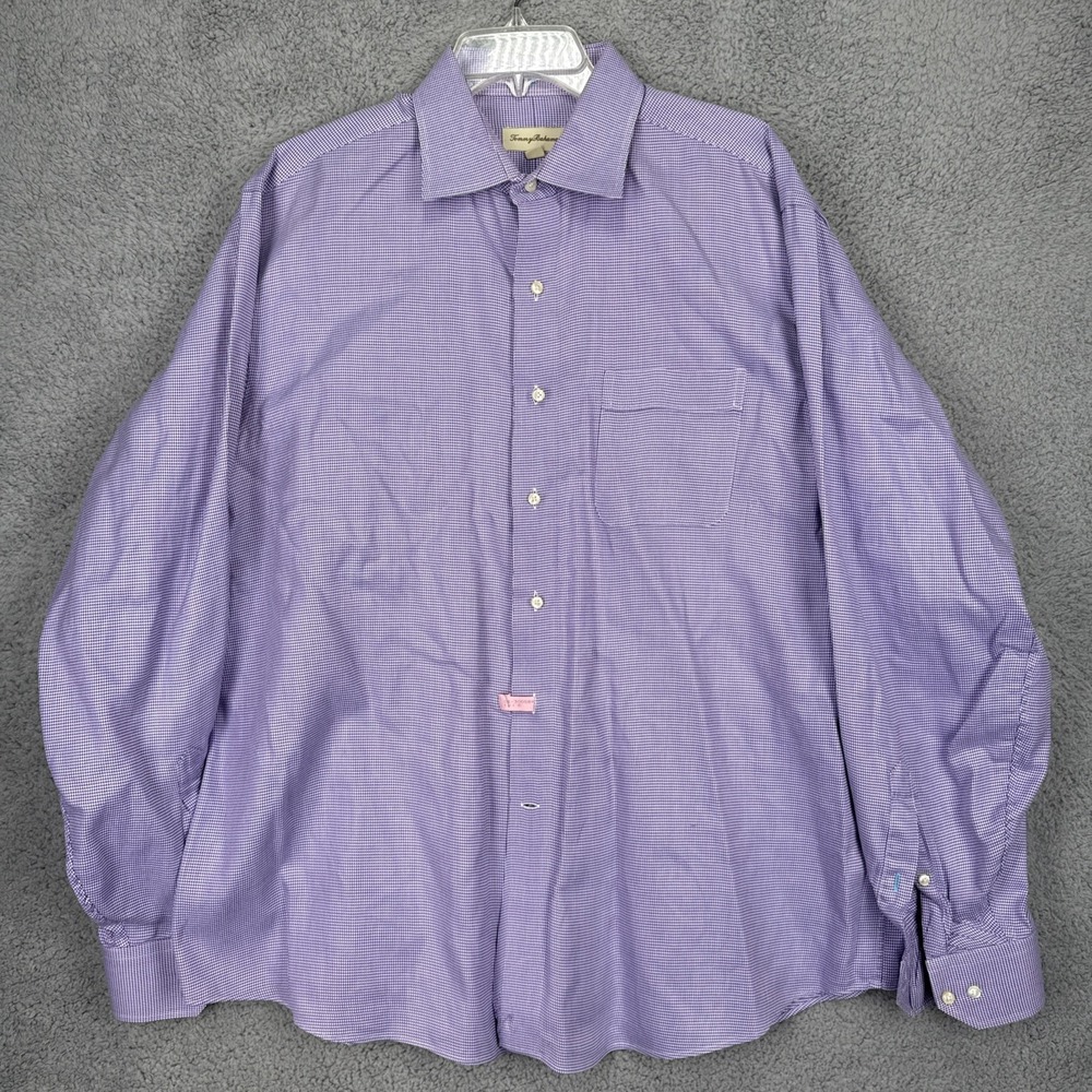 Tommy Bahama Dress Shirt Mens 17-36/37 Purple White Check L/S Spread Collar